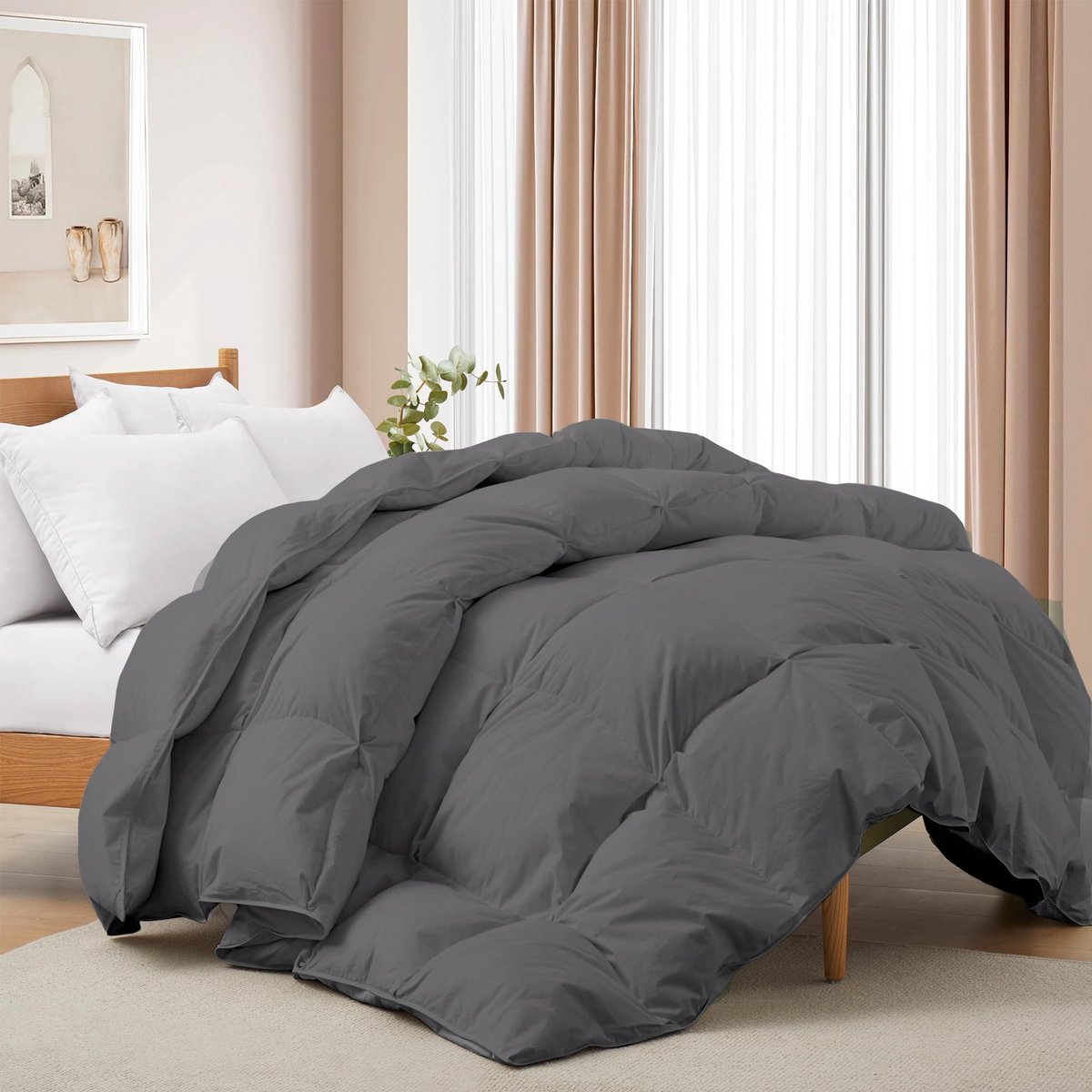 SnelShoppen - Deodar Dekbed Ganzendons en Veren 200x220 Tweepersoonsbed 4 Seizoenen | 420 GR/m² Wit Ganzendons & Veren Vulling | 100% Katoenen Hoes |
