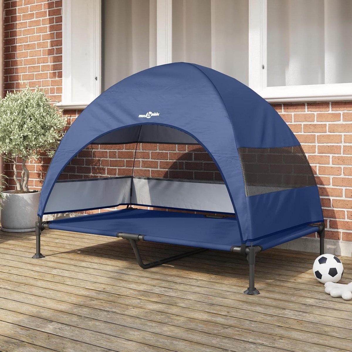 Verhoogd Hondenbed - Hondenbank Verkoelend - Buiten Ontspannen - Weerbestendig Dak - 81 x 127 x 106 cm - Marineblauw