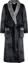 GAUBERT® Heren Badjas Extra Lang met Sjaalkraag en Ceintuur - Ochtendjas - Superzacht Coral Fleece - Unisex Pasvorm Heren Dames - Zwart met Grijze Kraag - Maat S/M - 8218-Black