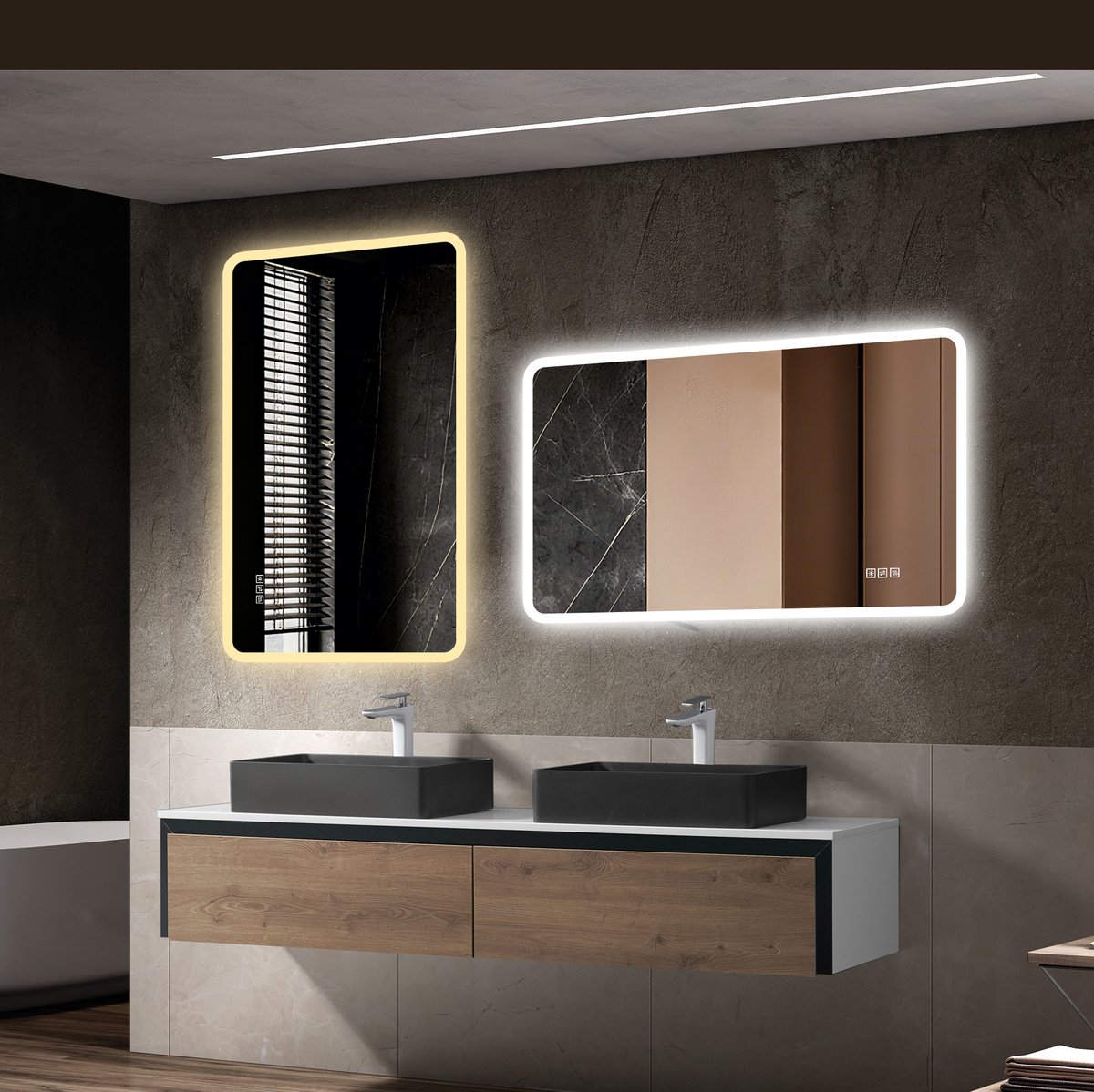 HAUSS SPOLE Spiegel – 120 x 60 cm – LED Frontverlichting En Anti Condens – Glas En Metaal – Zilver – Badkamer Wandmontage Met Dimbaar Licht
