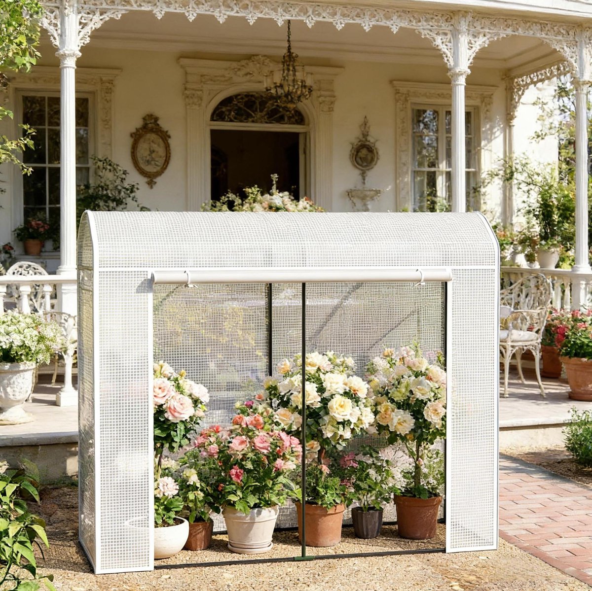 Tunnelkas Met Versterkte Boogconstructie 200 x 68 x 170 cm Polyetheen Staal Wit Voor Bescherming Van Planten En Kruiden