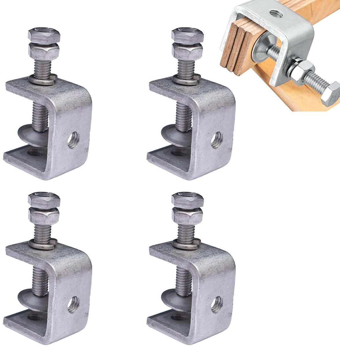 Dailygoods - 4-delige C-Clamp Set - Roestvrijstalen Heavy Duty Klemmen voor DIY en Houtbewerking