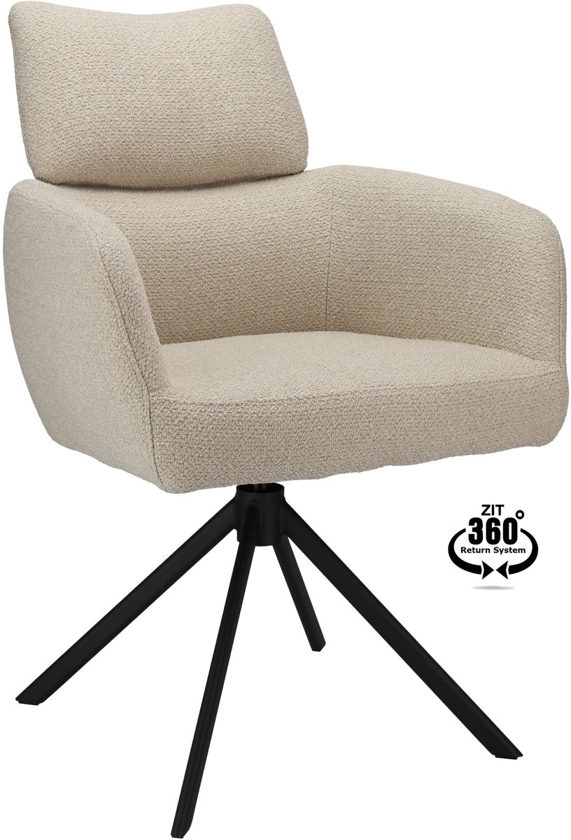 Icon Living - Armstoel Lina Stof Rhythm Natural Leg Black 360° Return-system