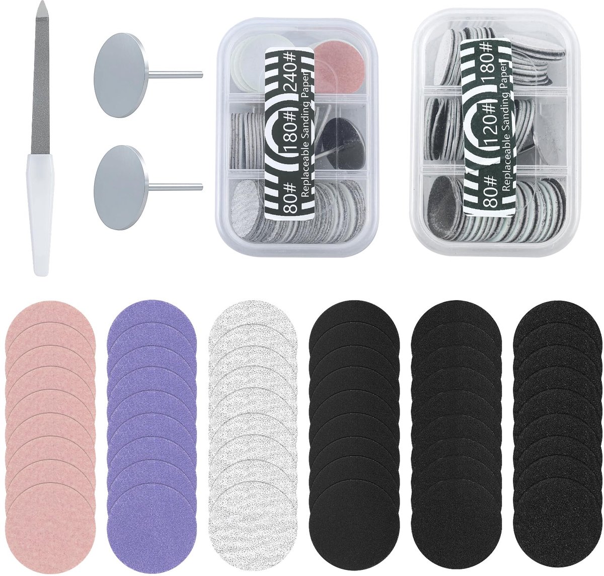 Dailygoods - Schuurschijf Pedicureset 120 Stuks met Diverse Korrel Schuurpapier en Opzetstukken