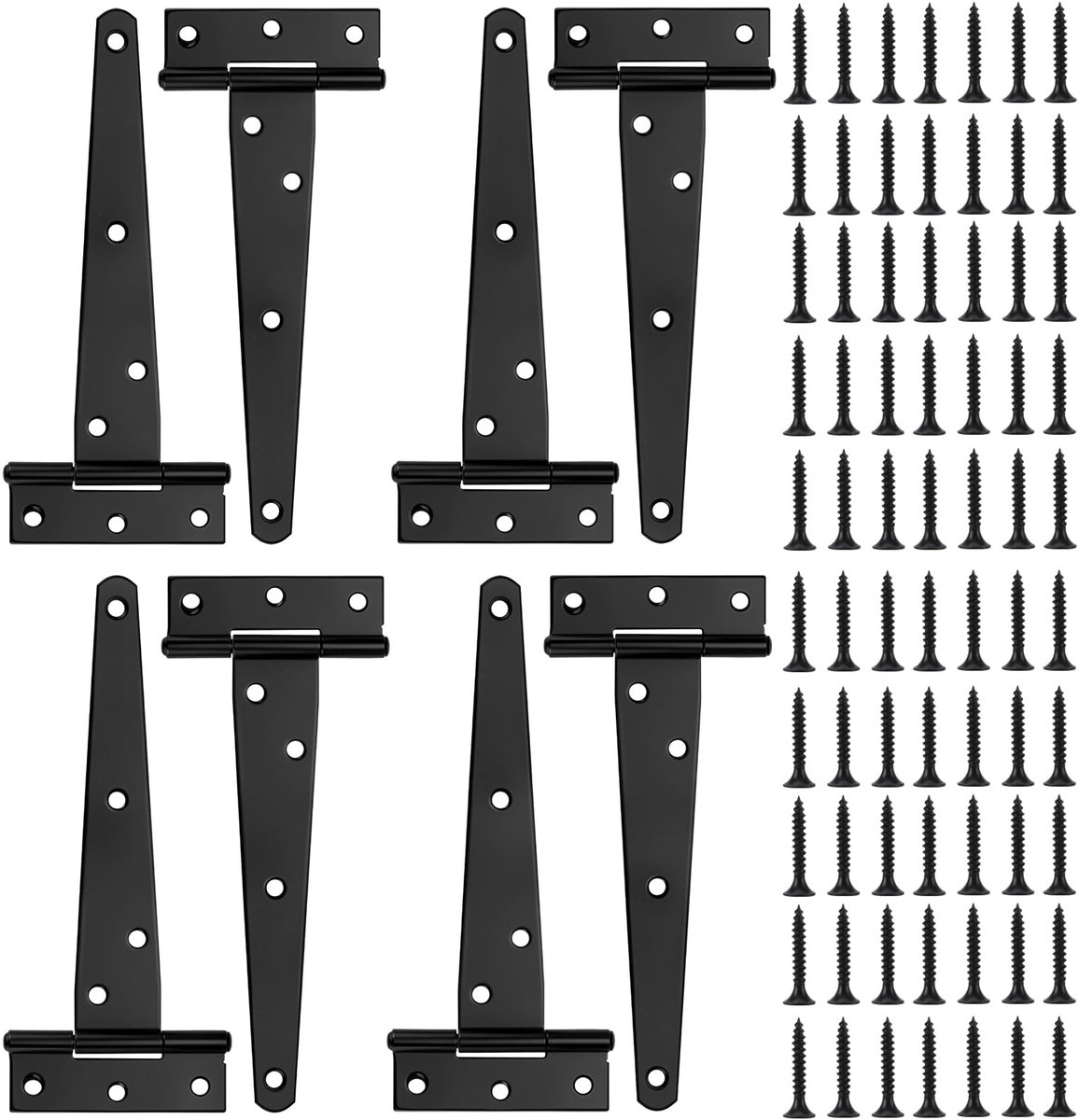 Dailygoods - 8 Stuks Zware T-Scharnieren - Zwart voor Schuur, Hek, Kast en Poort