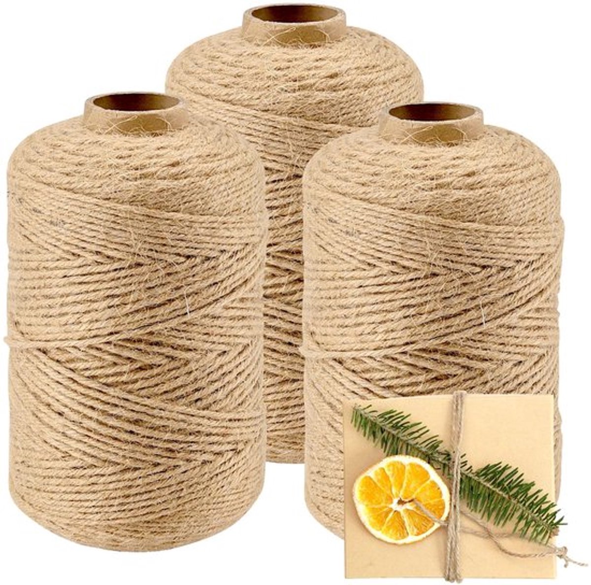 Jute Koord 3 Stuks - Gevlochten Jute Touw van 500 m x 2 mm voor Knutselen en Tuinieren