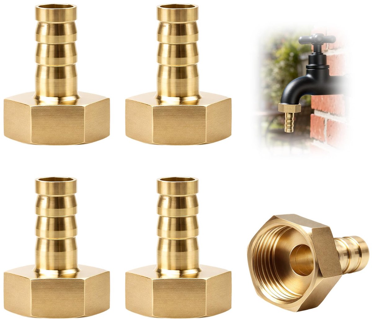 Dailygoods - Messing slangtule aansluitstuk - 5 stuks G1/2 voor water en lucht