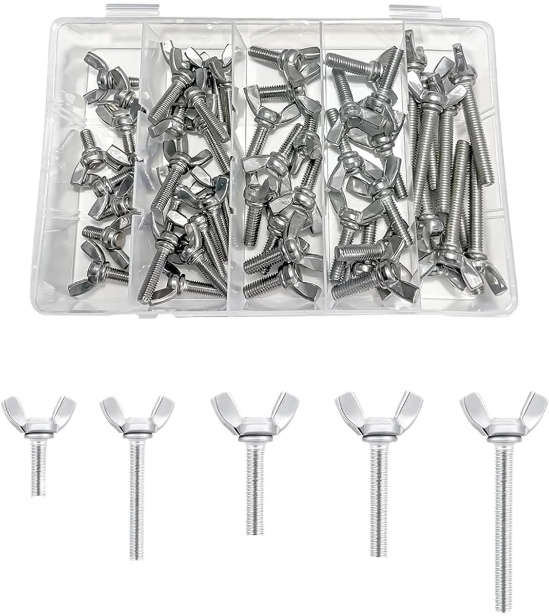 Dailygoods - Set van 50 Vlinderschroeven van Roestvrij Staal met Metrische Schroefdraad