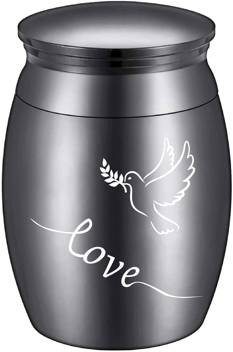 Dailygoods - Mini urn - Aandenken crematie - Roestvrij staal - Klein formaat - As houder - Geschikt voor huisdieren en mensen - Liefde (zwart)