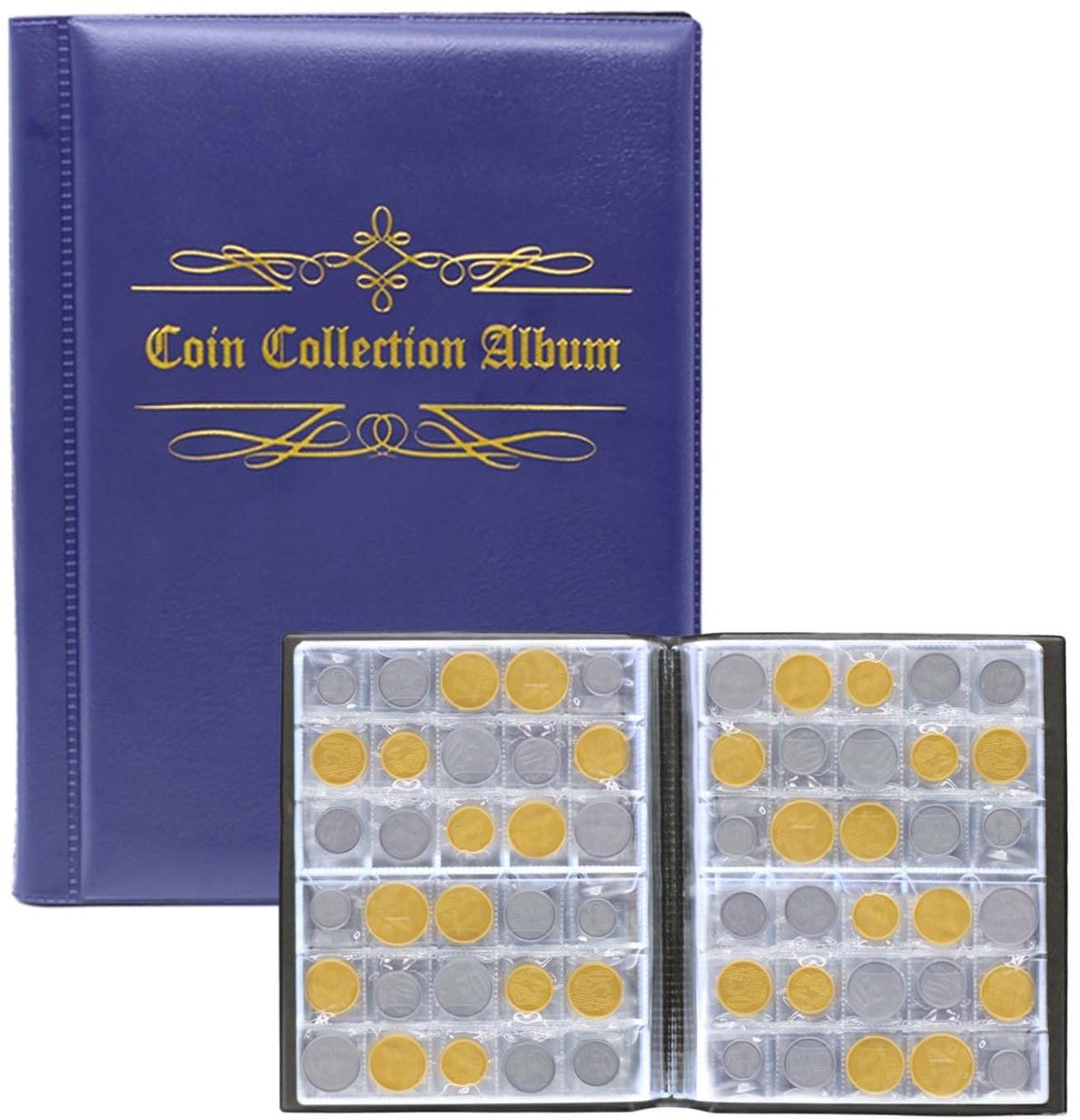 Dailygoods - Coin Storage Album voor 480 Munten - Euro Coin Collector Album in Blauw