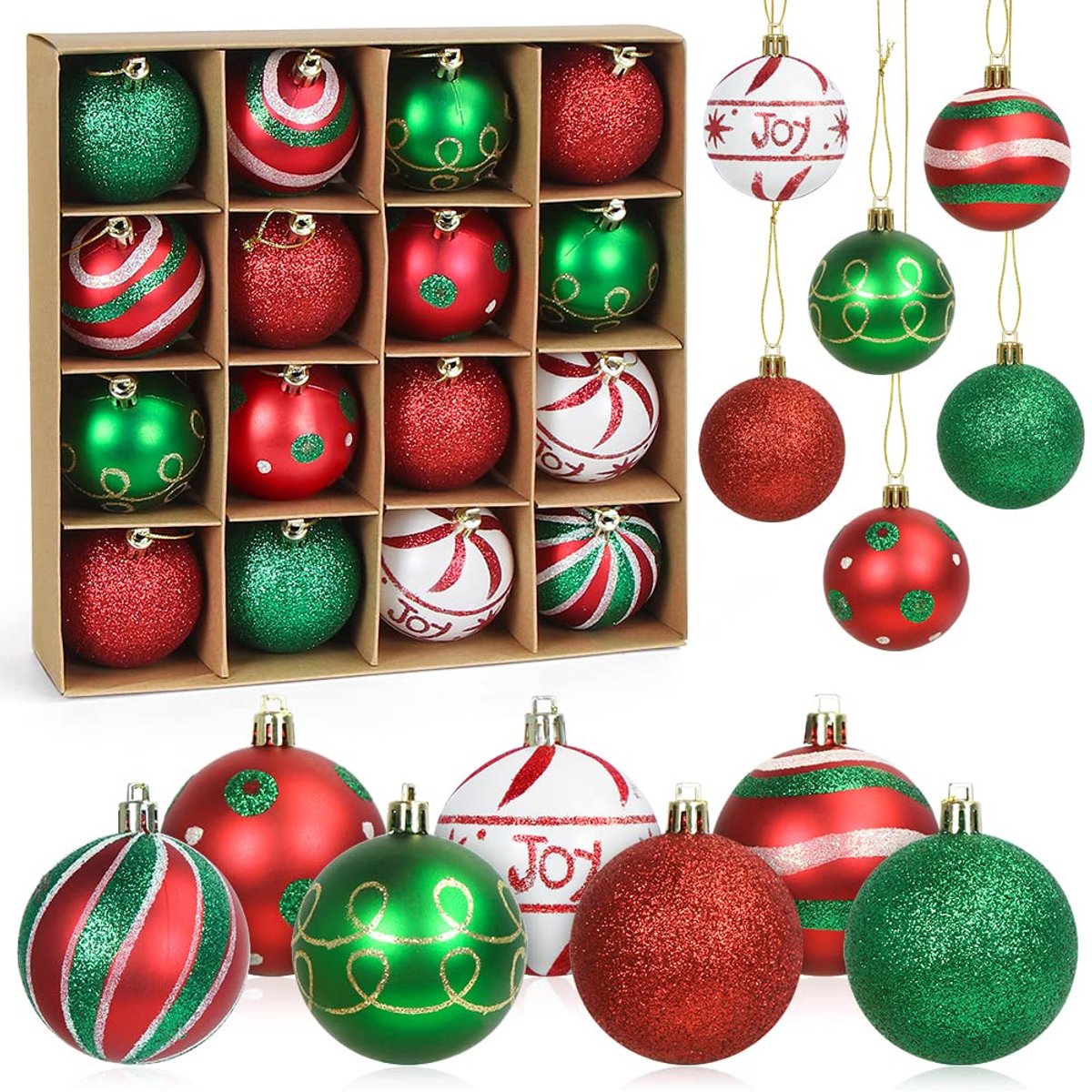 Dailygoods - Kerstballen Rood/Groen - 16 Stuks - Hangende Kerstdecoratie 6 cm