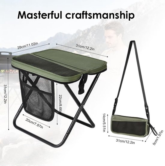 Draagbare Klapkruk - Opvouwbare Kruk Vouwkruk - Outdoor Zitten - Compact Opvouwbaar - 31 x 28 x 31 cm - Groen — afbeelding 5
