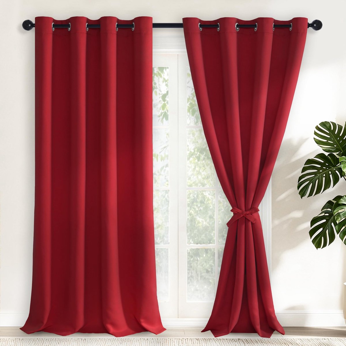 SnelShoppen - Hiasan Verduisteringsgordijnen met Oogjes, 2 Stuks, 140 x 245 cm, Rood, Zachte Schuifgordijnen voor Slaapkamer, Kerstmis en Feestdecorat