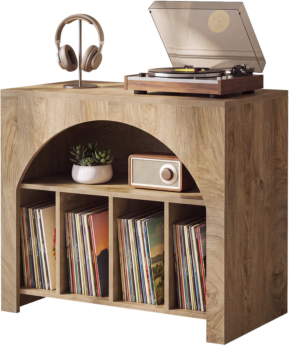 Tribesigns Platenspeler Meubel - 80 x 40 x 70 cm - Platenspeler-Standaard - Houten Vinyl Platentafel met Ruimte voor Meer dan 370 Albums, Industriële Platenspelerstandaard voor Woonkamer, Slaapkamer, Studio, Bruin