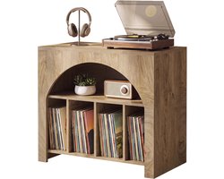 Tribesigns Platenspeler Meubel - 80 x 40 x 70 cm - Platenspeler-Standaard - Houten Vinyl Platentafel met Ruimte voor Meer dan 370 Albums, Industriële Platenspelerstandaard voor Woonkamer, Slaapkamer, Studio, Bruin
