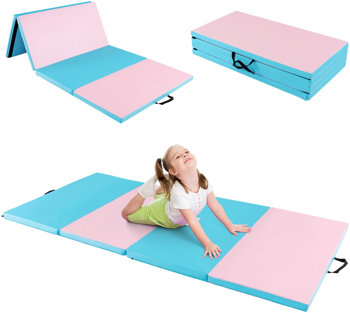 COSTWAY 240 x 120 x 5 cm, zachte vloermat, gymnastiekmat, inklapbaar, yogamat met klittenbandsluiting en 2 handgrepen, turnmat, klapmat, fitnessmat voor gymnastiek, yoga, training thuis