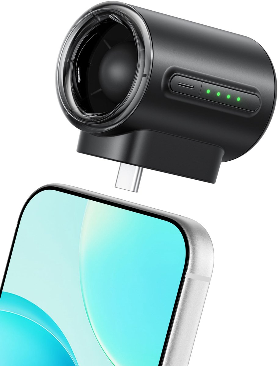 SnelShoppen - Krachtige USB C Telefoonventilator, 17000 RPM Hoge Snelheid, 4 Snelheden Draagbare Ventilator voor iPhone, iPad, Tablet - Zwart, Perfect