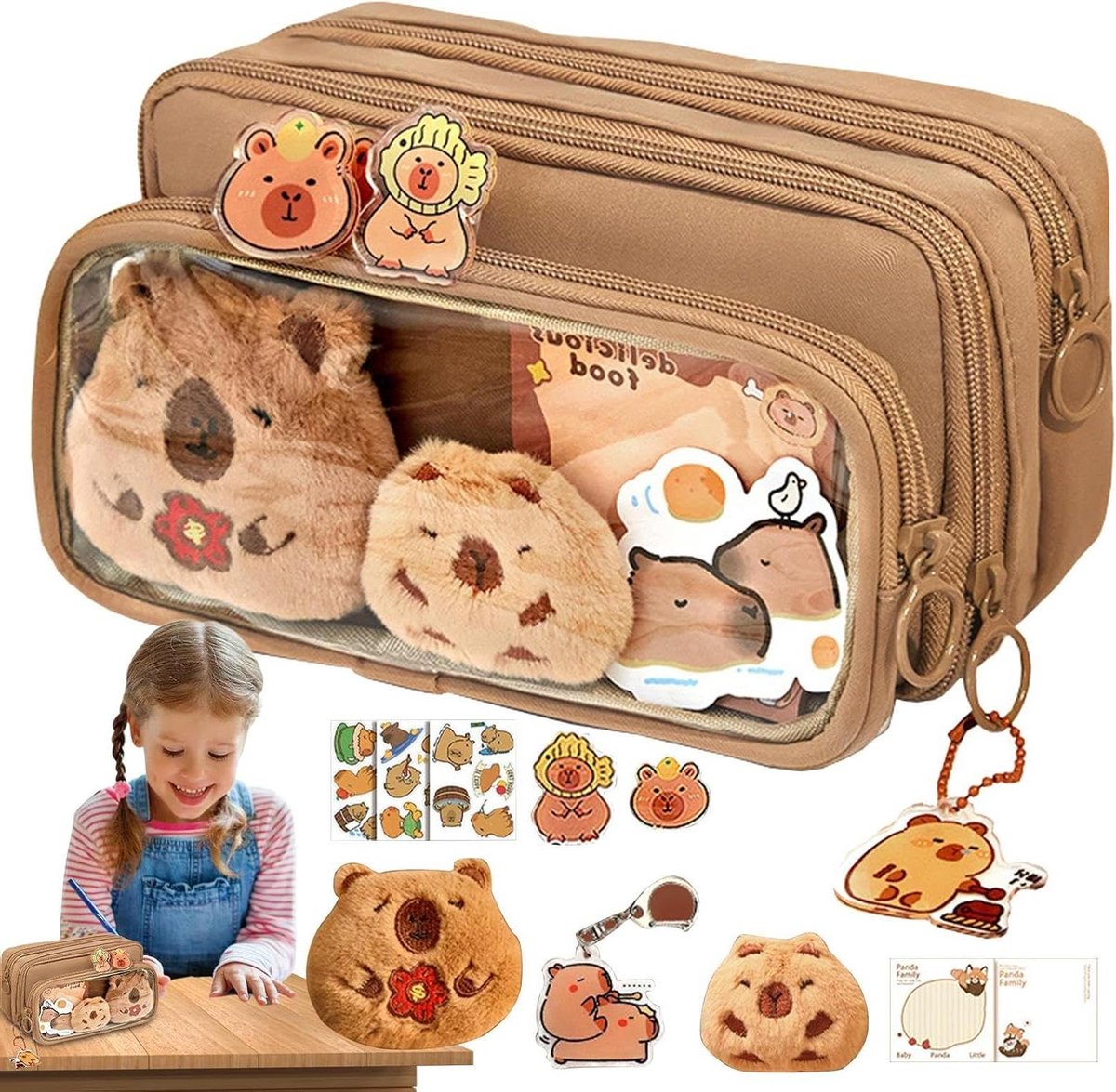Capybara Potlooddoos - Pennendoos Etui - Bureau Organisatie - 10 Vakken Systeem - 22 x 13 x 6 cm - Bruin