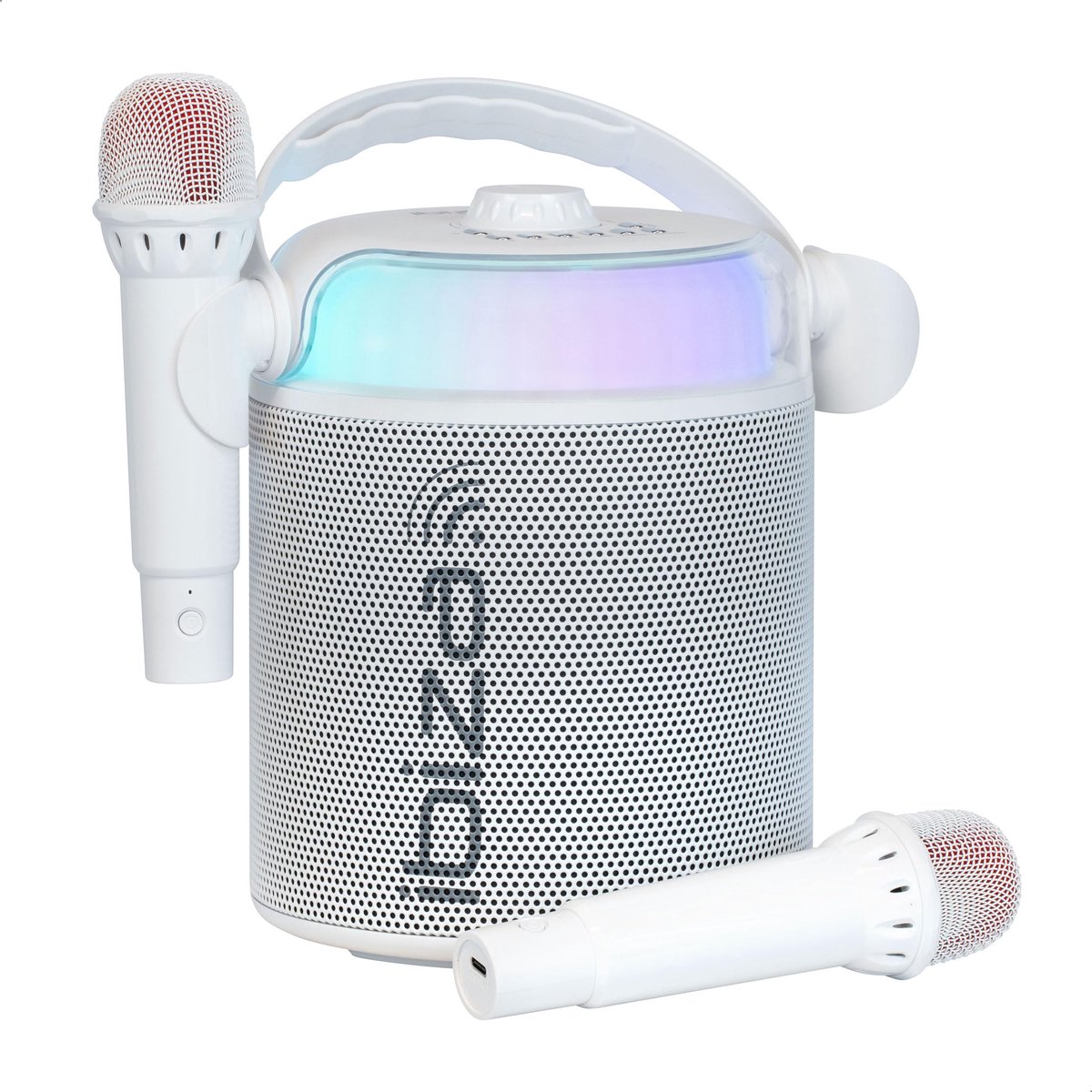 SnelShoppen - Karaoke Luidspreker op Batterijen met Draadloze Microfoons - Bluetooth, USB, MicroSD, AUX, Coax - Wit - Perfect voor Feesten, Camping en