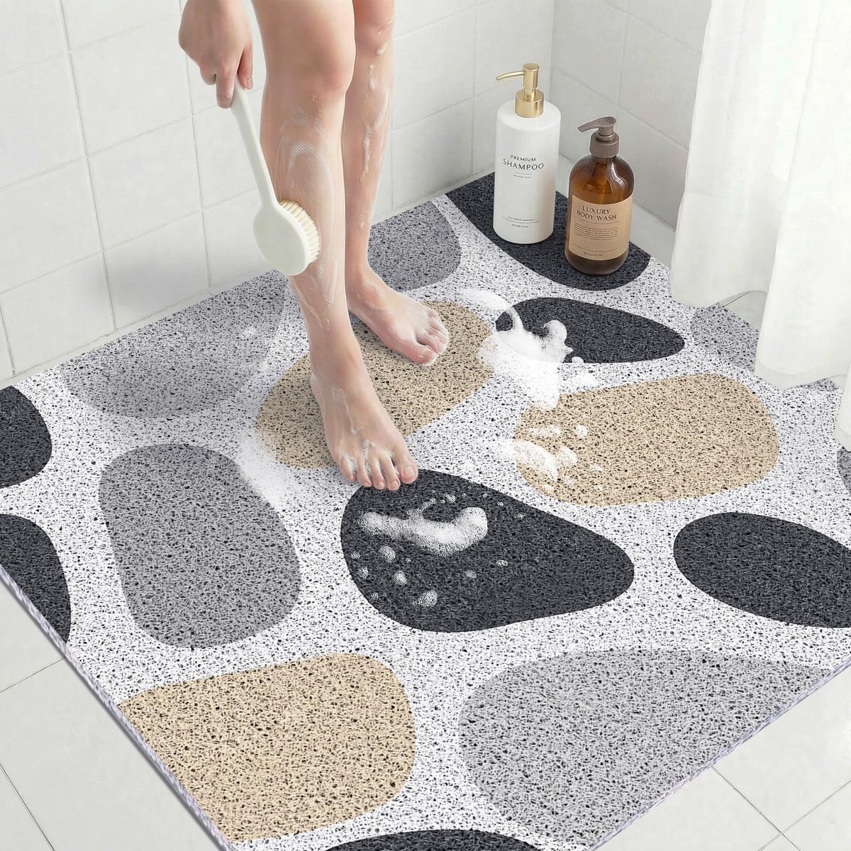 SnelShoppen - Luffa Douchemat PVC 80x80 cm Antislip Vierkant Badmat Sneldrogend met Drainage Geurloos Voor Vochtige Ruimtes en Huishouden
