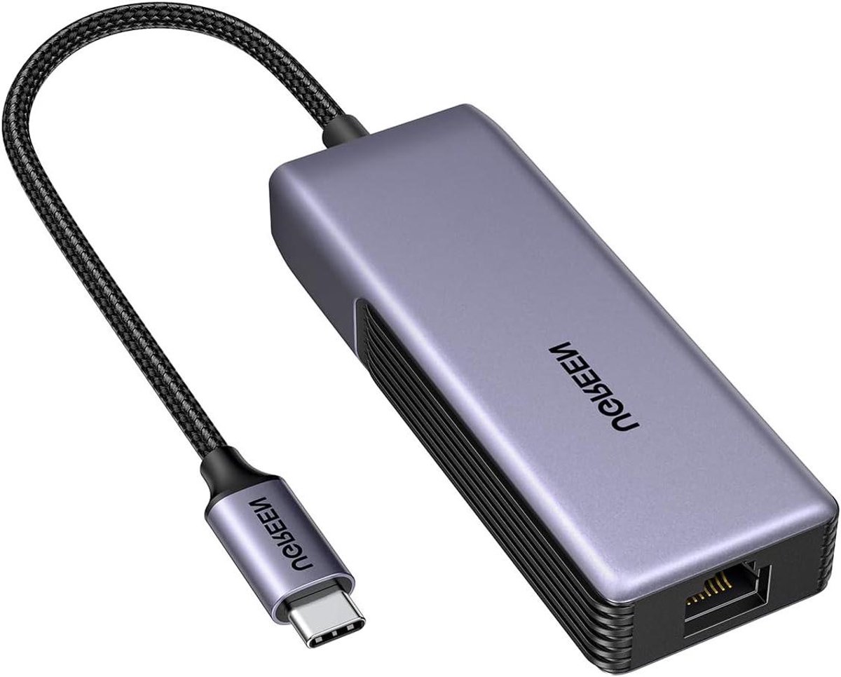 USB C Ethernet Adapter - Netwerkadapter RJ45 - Snelle Data Overdracht - 5Gbps Snelheid - 9.4 cm - Grijs