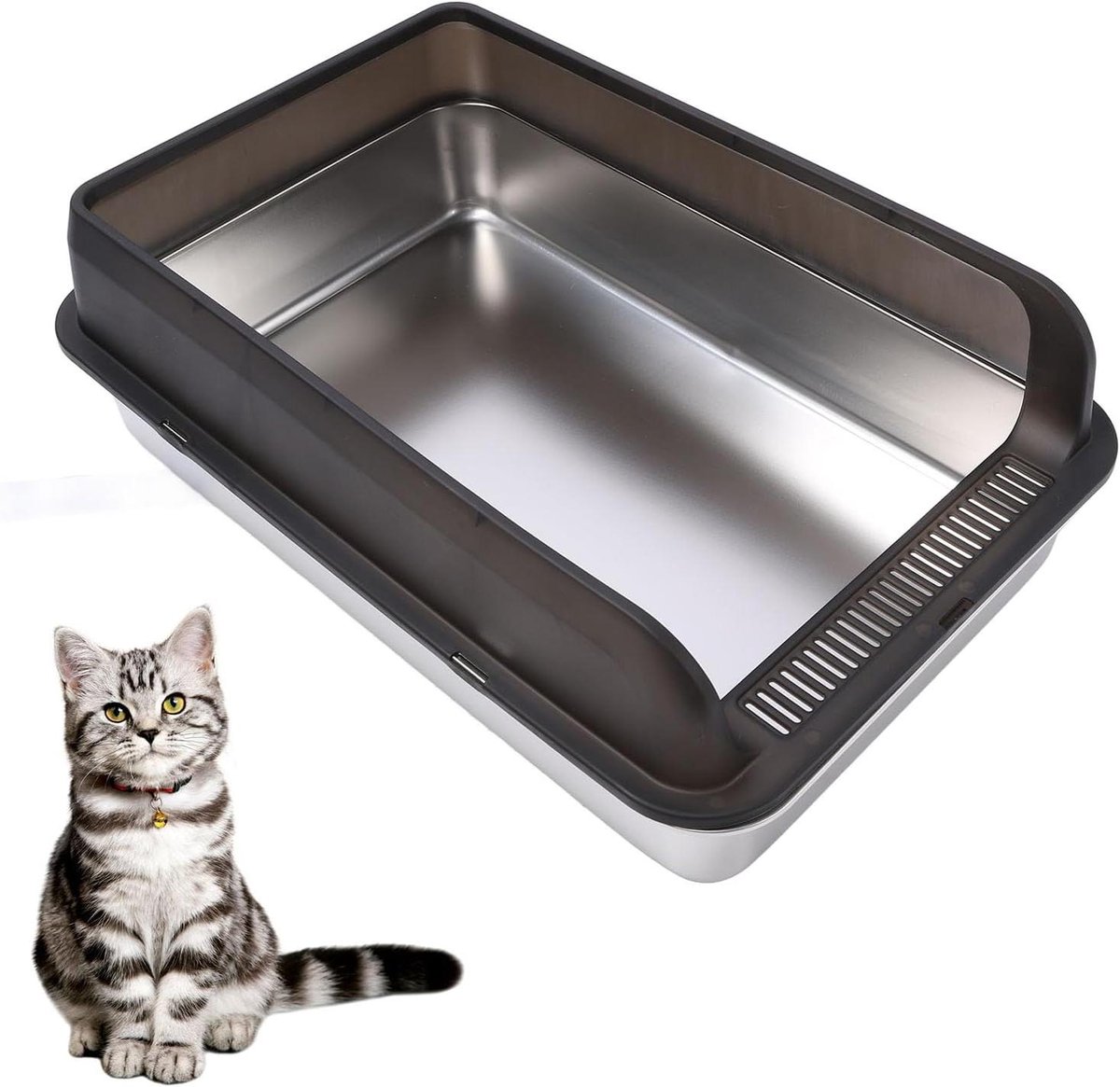 Kattenbak RVS - Kattenbak Gesloten - Hygiënisch Kattenbak - Anti-Splash Bodem - 51 x 37 x 15 cm - Zilver