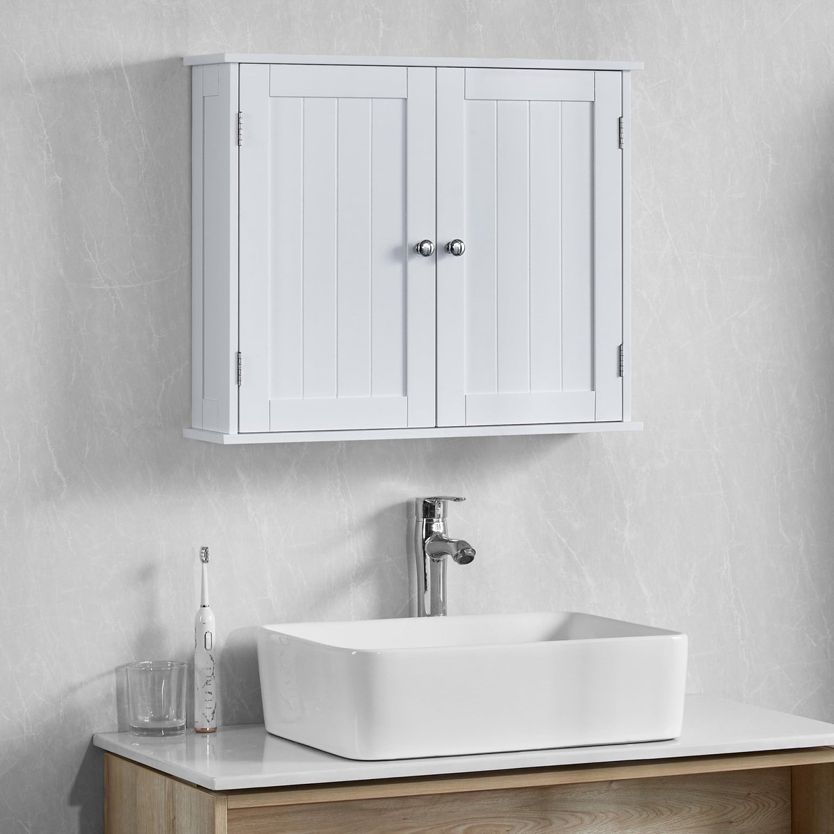 SnelShoppen - Badkamerkast met 2 Deuren, Wandmontage, Opbergvak, Wit, Compact, Modern Design voor Badkamer en Toilet