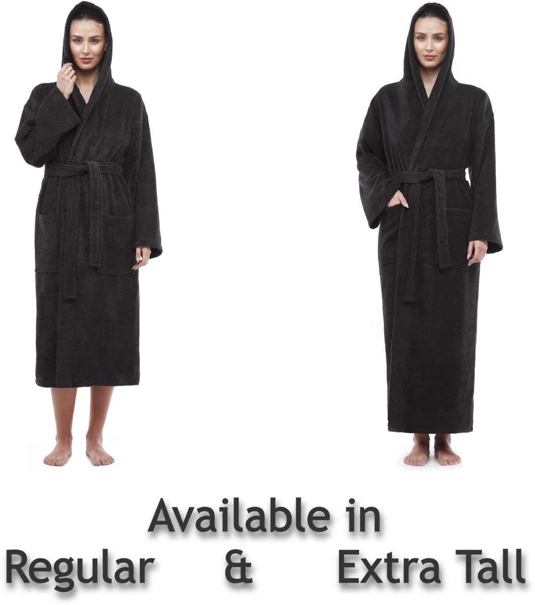 SnelShoppen - Herenbadjas met Capuchon XXL | 100% Katoen | Unisex Maat XXL-3XL | Zwart | Luxe Badjas voor Thuis, Wellness en Sauna