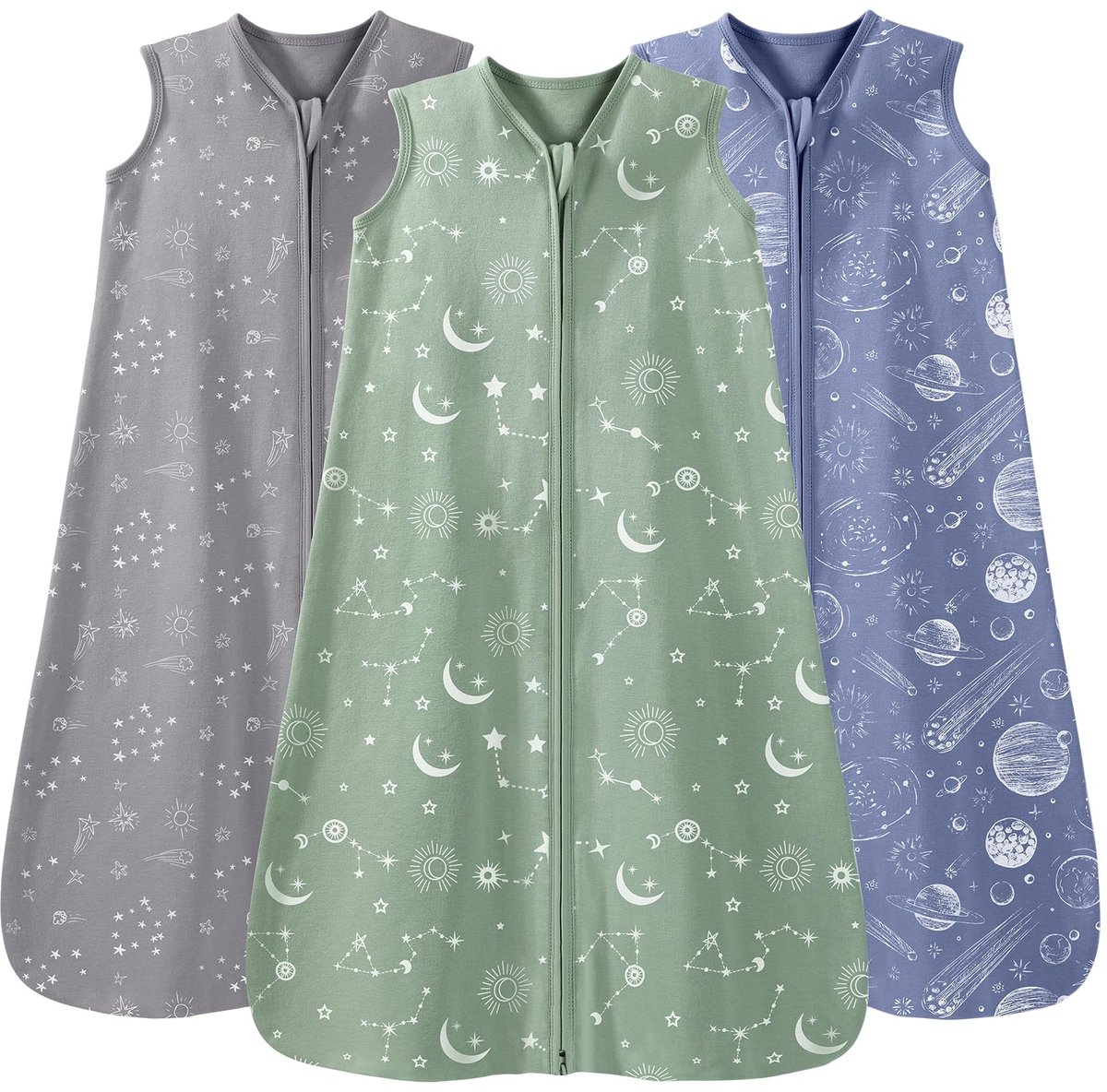 SnelShoppen - Baby Slaapzak Pasgeboren 0,5 Tog - 3 Pack 100% Katoen - Draagbare Deken voor Jongen en Meisje - Peutermaten 6-12 Maanden - Grijs Groen C