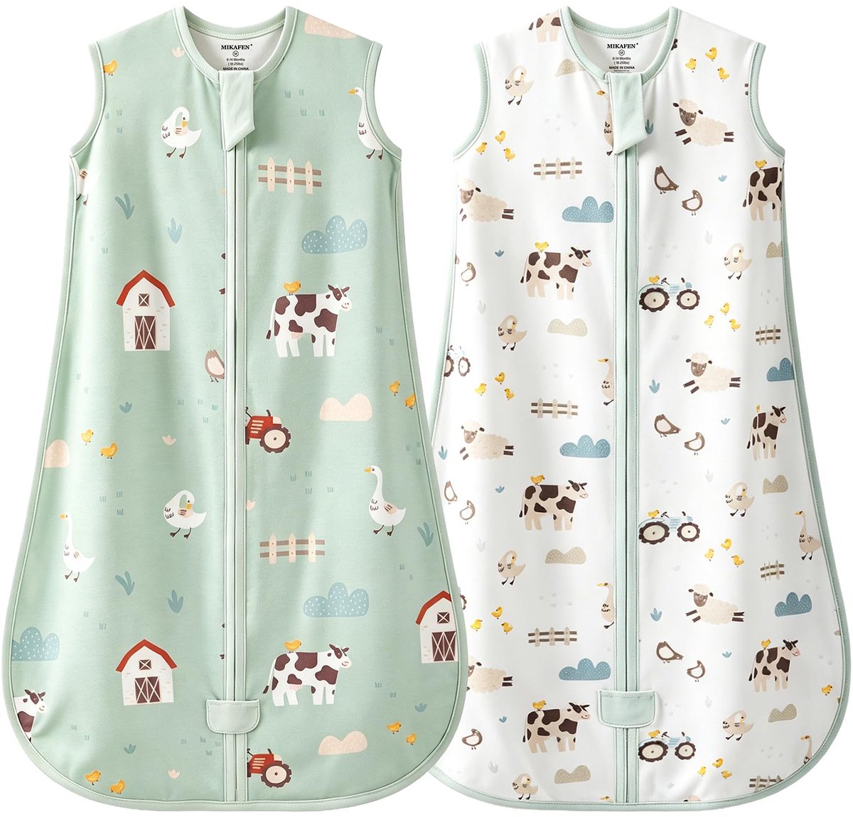 SnelShoppen - 2-Pack Babyslaapzakken 0,5 Tog Mouwloos Zomerslaapzak Katoen Unisex Groene Dierenboerderij 0-6 Maanden voor Comfortabele Slapen en Veili
