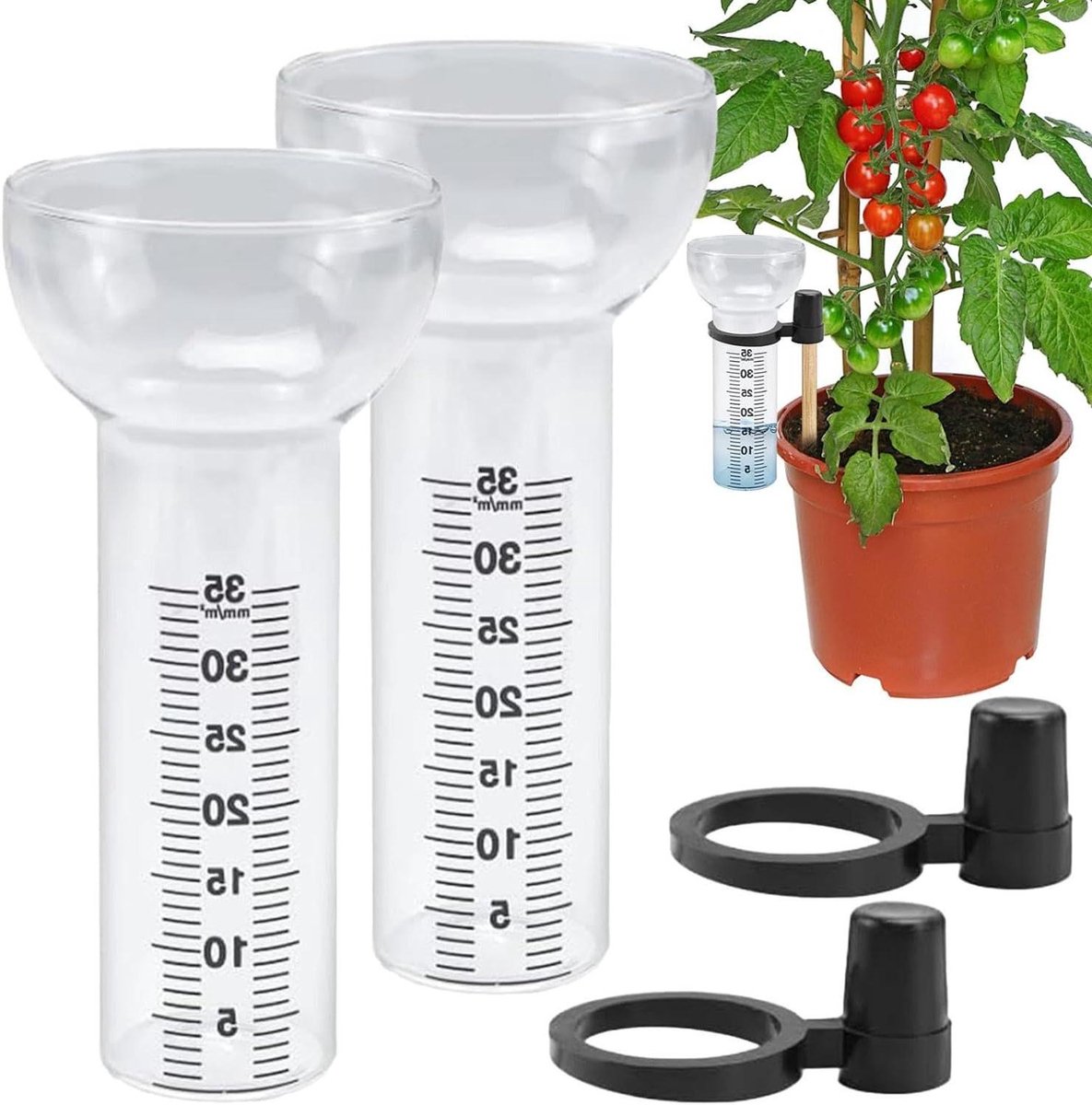 Regenmeter bekers - Vervangende buis - Weer volgen - Dual-cup systeem - 19 x 19 x 9 cm - Helder glas