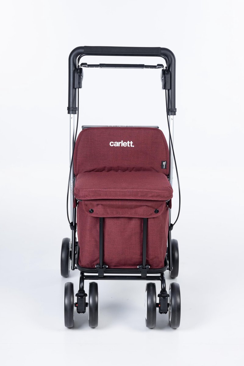 SnelShoppen - Supermarktwagen Medisch Goedgekeurd - Zitje met Rugleuning - 4 Wielen in 3 Standen - Capaciteit 15 kg - Afneembare Tas 29L - Rood voor B