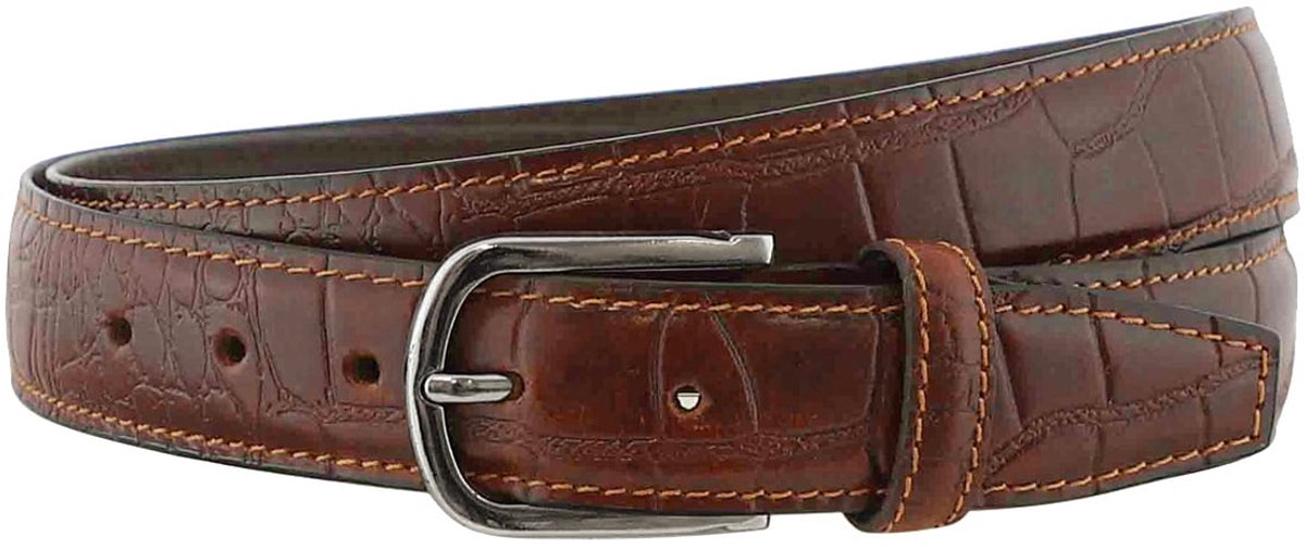 Landley Leren Heren Riem met Krokoprint – Pantalonriem 35 mm – Echt Leer – Donker Cognac - Lengte totaal 120 cm / Riemmaat 105