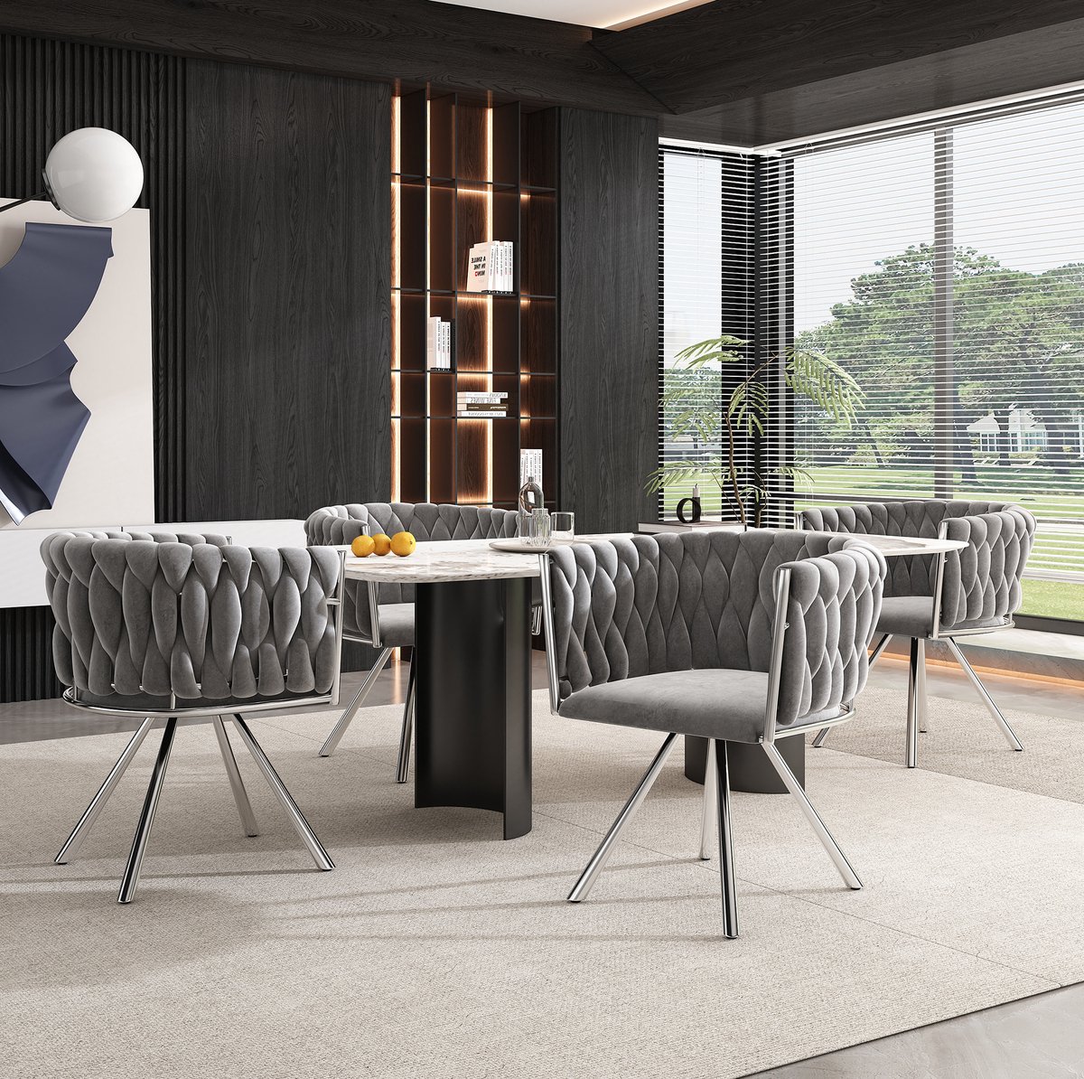 COVREO Eetkamerstoel 59x54x72 cm - grijs en zilver, velvet, draaibaar, set van 4