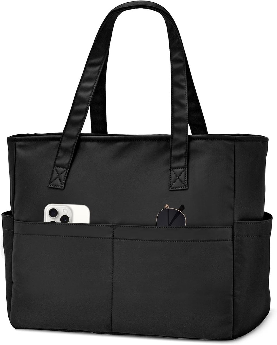 SnelShoppen - Grote strandtas XXL met 9 zakken, waterdichte nylon shoppertas, ritssluiting, zwart, ideale badtas en zwemtas voor familie en vakantie