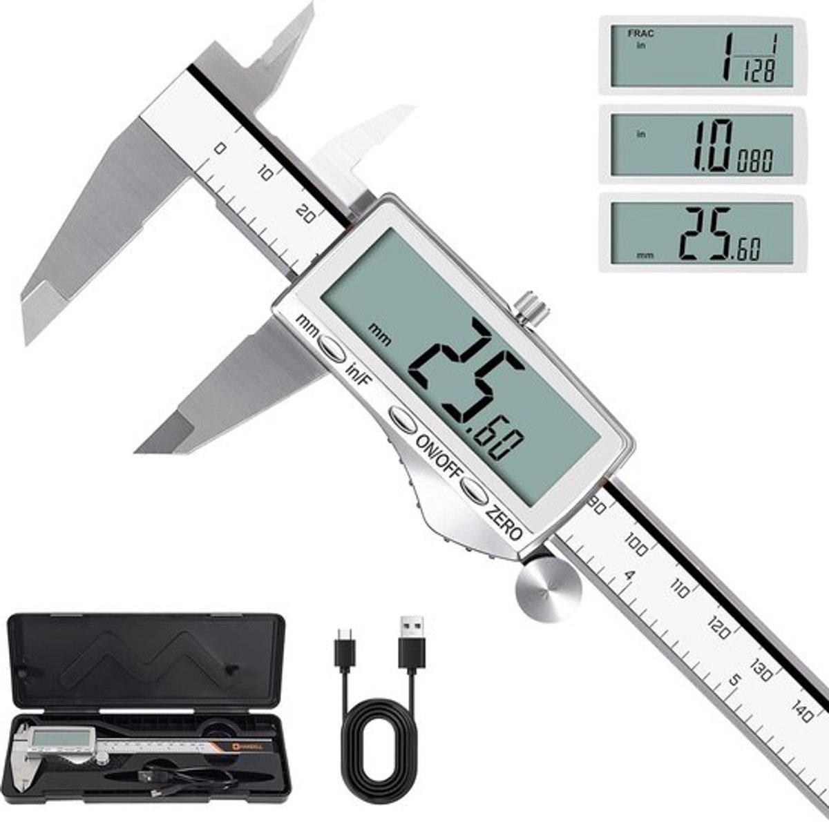 SnelShoppen - Digitale Caliper 150mm - Precisie Meetinstrument voor Houtbewerking, Metalen en DIY - RVS, Zilver, Handzaam, Nauwkeurig en Gebruiksvrien