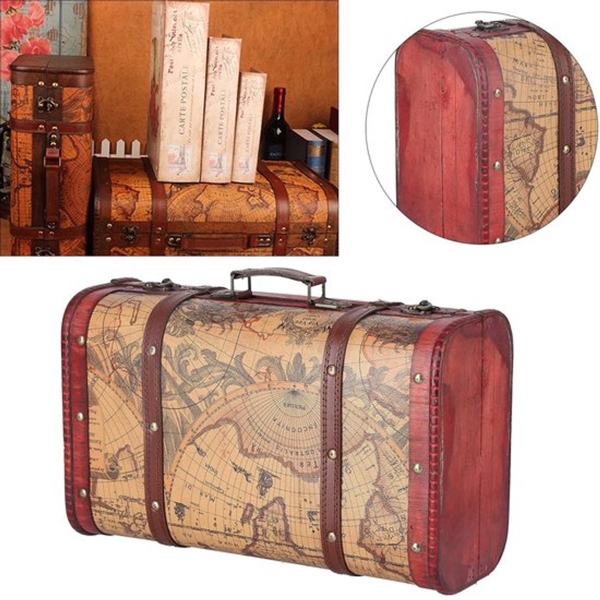 Sieradenopbergdoos Vintage Stijl - Opbergdoos - Houten Koffer - Decoratie - Organizer - Productgrootte 37,5 x 23 x 13,5 cm