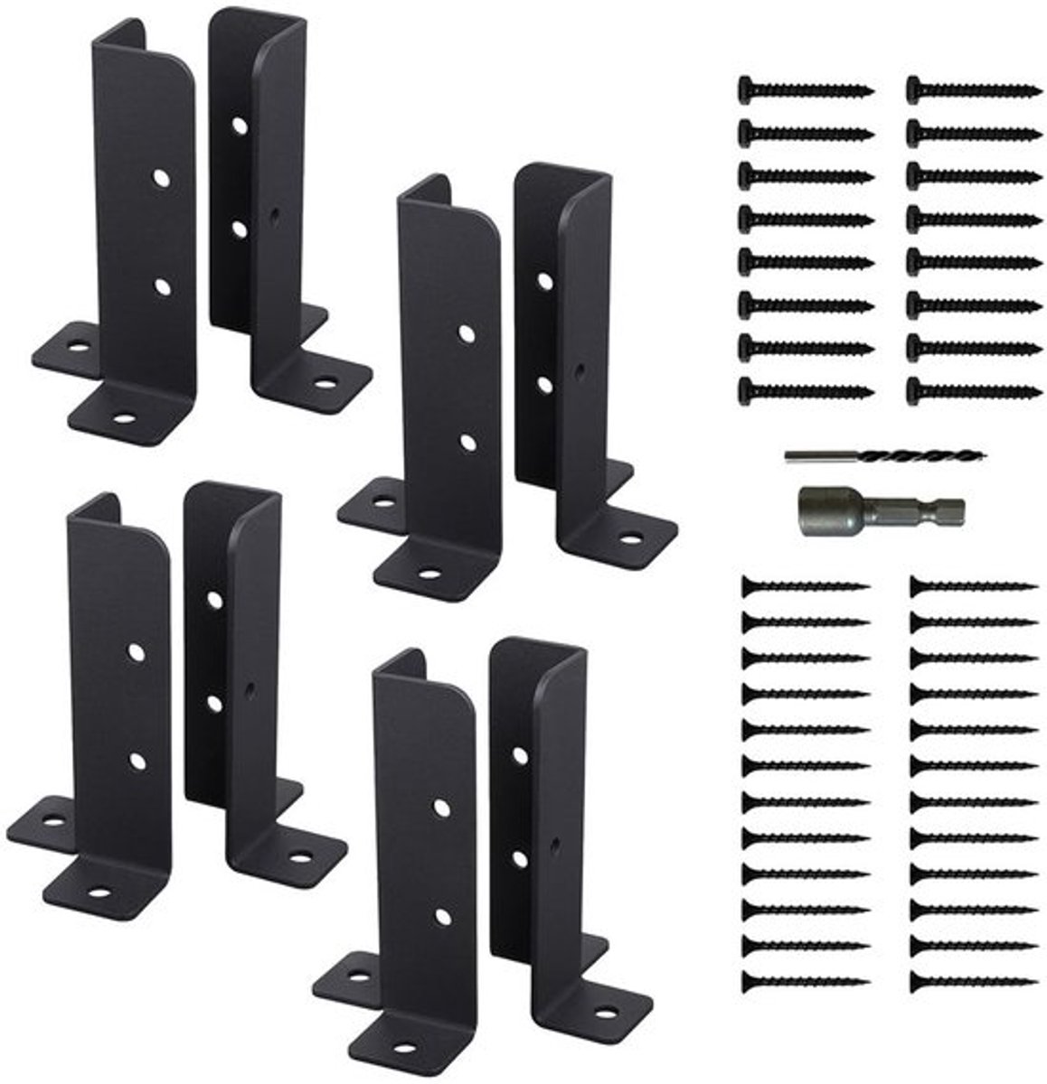 Dekpaalanker - Massief Stalen Bevestigingsbeugel - Zwart Gepoedercoat - Voor Pergola's/Hekken - Installatiekit Inclusief - Duurzaam en Betrouwbaar - Bevestigingsbeugels