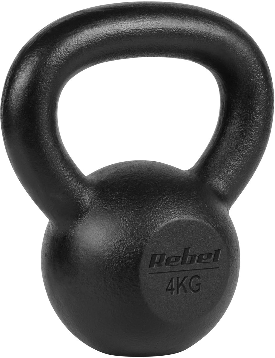 SnelShoppen - Kettlebell Gietijzer 4 kg - Sportgewicht voor Krachttraining, Fitness, Thuis Gym, Zwart, Ideaal voor Beginners en Ervaren Sporters