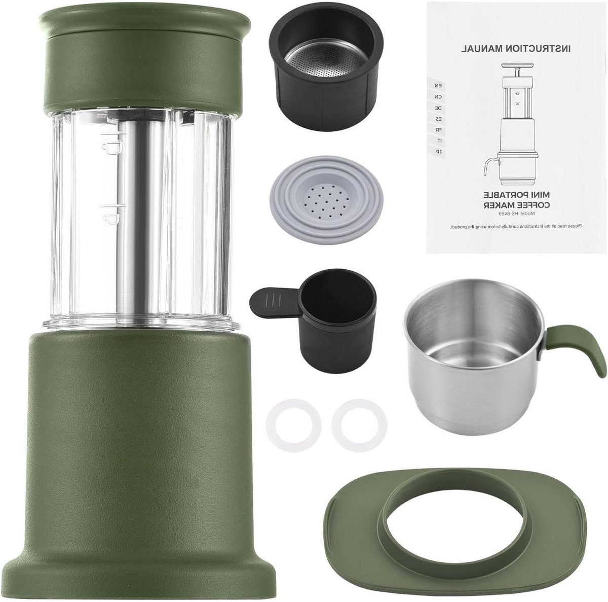 Reis Koffiezetapparaat - Handmatige Koffiemaker - Koffie Zetten - Alles-in-één Apparaat - 23D x 11B x 11H cm - Groen