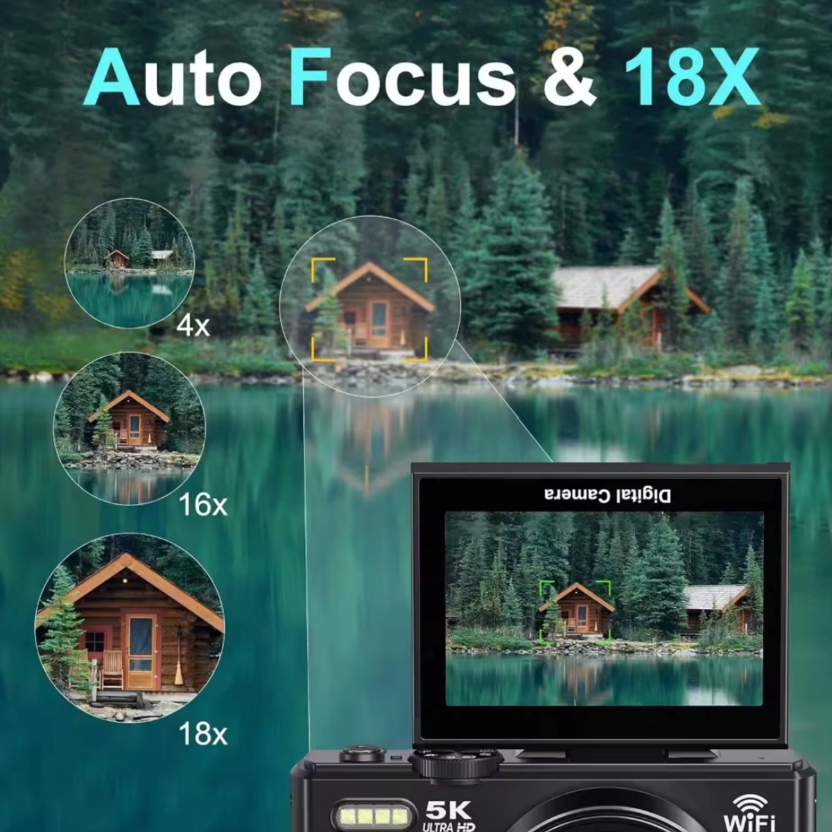 Livista Digitale Camera 5K - 75MP - 18X Digitale Zoom - Incl. 64GB SD Kaart thumbnail 5