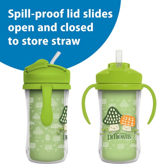 Dr. Brown's Milestones Geïsoleerde Rietjesbeker 300 ml (Blauwe/Groen) - Lekvrije Drinkbeker met Handgrepen, Schuifdeksel & Zacht Siliconen Rietje - BPA-vrij - Vanaf 12 Maanden van Dr. Brown's — afbeelding 2
