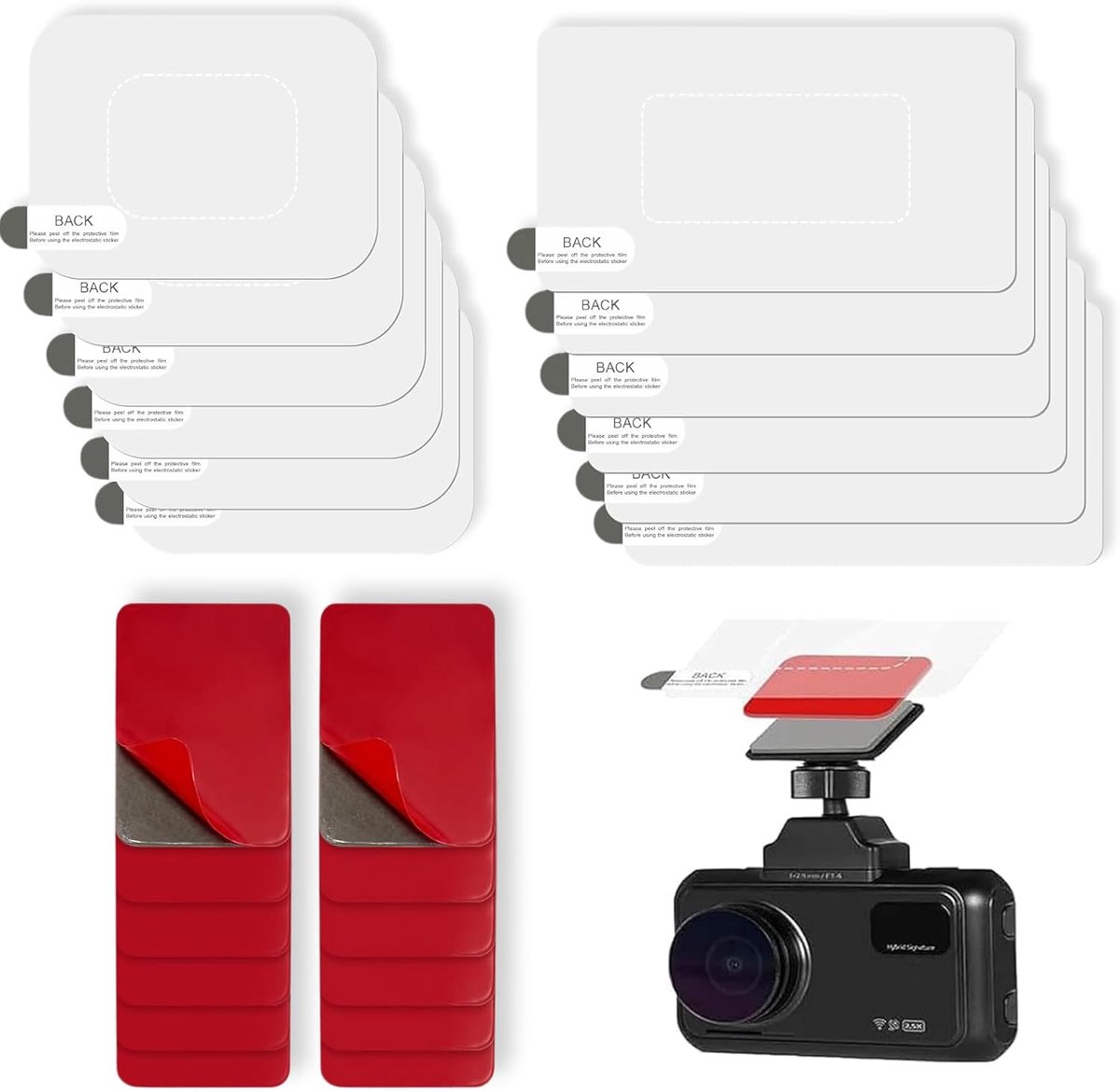 Dashcam zelfklevende pads 12-pack - dubbelzijdig - met antistatische folie - voor veilige montage - ShopVlot