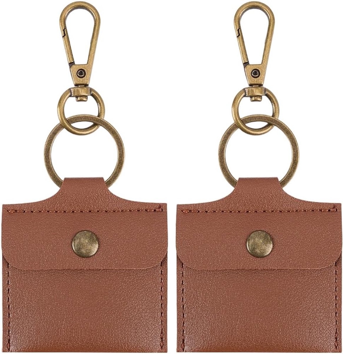 SnelShoppen - 2 Stuks Kleine PU Lederen Ring Pouch Sleutelhanger Bruin Draagbare Sieraden Opbergzakken Mini Bruiloft Engagement Voorstel Lederen Ring