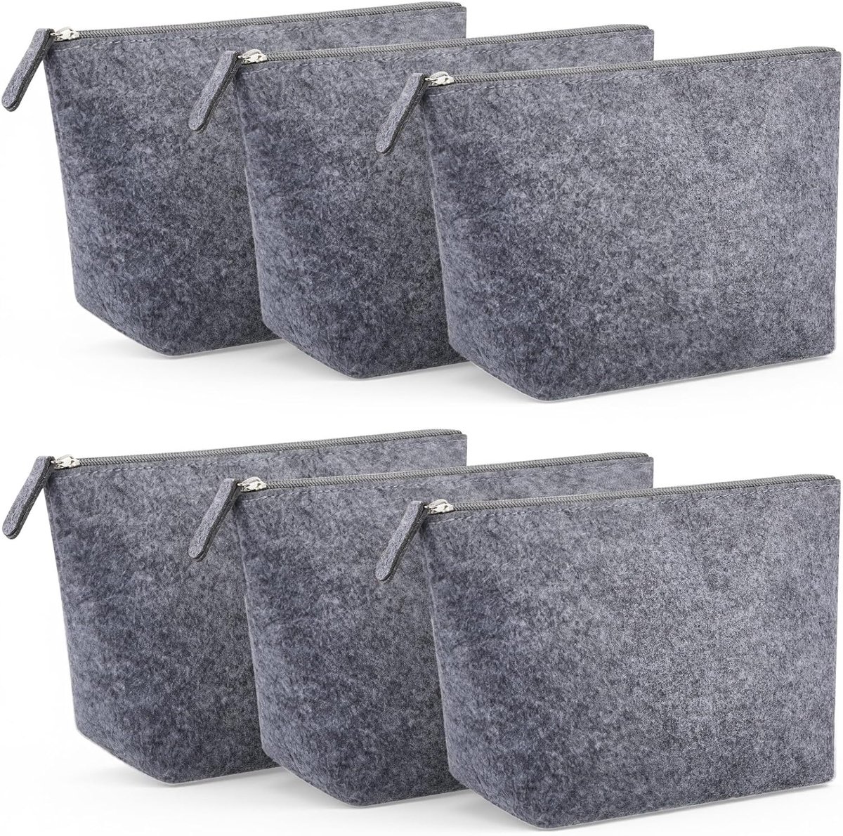 SnelShoppen - 6 Stuks Blanco Vilten Toilettasjes met Rits - Grijze Make-Uptas voor Persoonlijke Bedrukking - Ideaal voor Kerstmis, Moederdag en Gesche