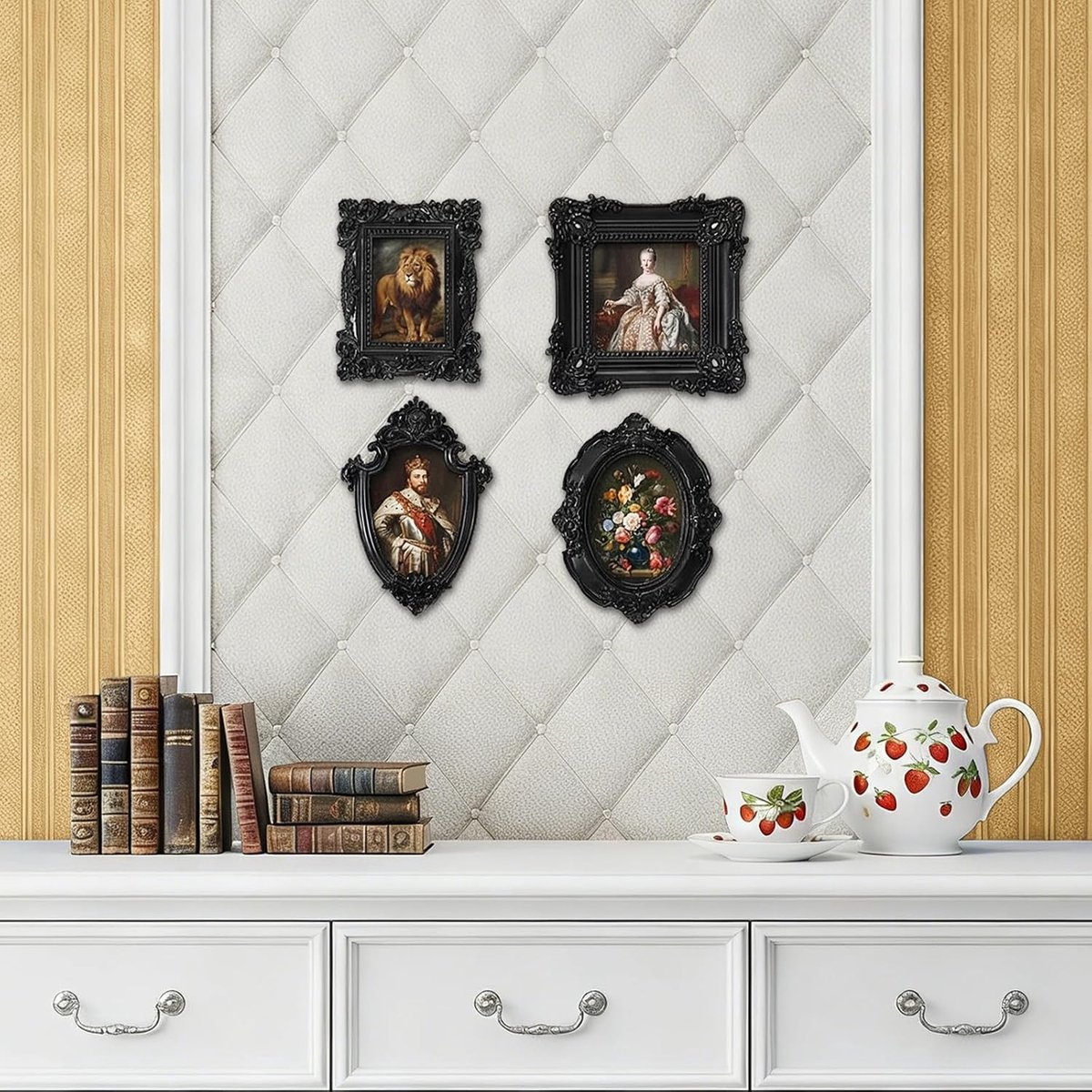 SnelShoppen - Set van 4 mini fotolijsten, kleine barokke resin lijsten, vintage stijl, gotisch antiek, ideaal voor DIY foto's, sieradenpresentatie en