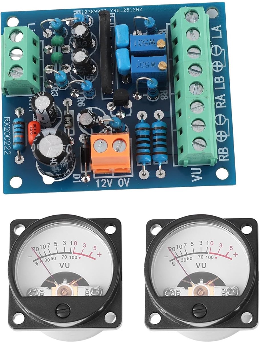 SnelShoppen - 2 Stuks VU Instrumentenbord Meter met Warm Achtergrondverlichting en Audio Spiegelversterker met Bestuurder
