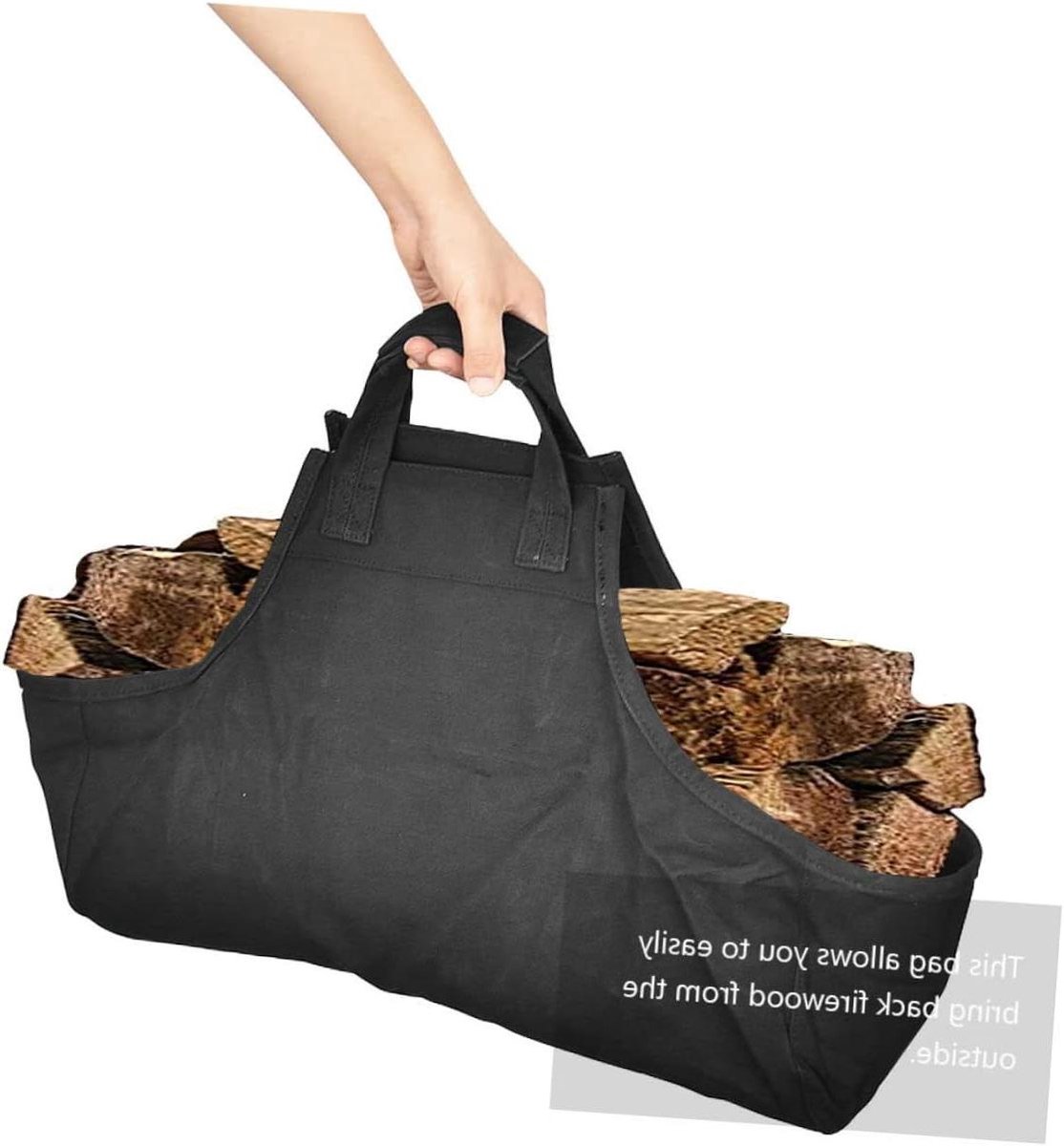 Brandhout Tas - Houtdrager Canvas - Open Haard Vullen - Opvouwbaar Ontwerp - 52 x 18 x 18 cm - Zwart
