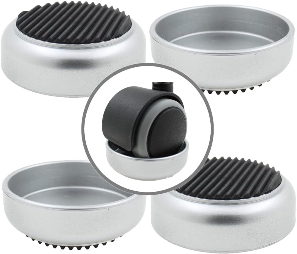 SnelShoppen - 4x Rubber Voet Castor Cups - Antislip - Zilver - Vloerbescherming en Voorkomen van Meubilair Rollen - 60mm - Perfect voor Laminaatvloere