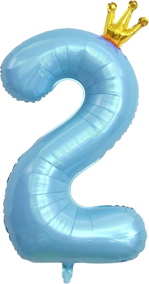 Nummer 2 Ballon 40" Blauw - Folie Ballon met Kroon - Perfect voor 2e Verjaardag - ShopVlot